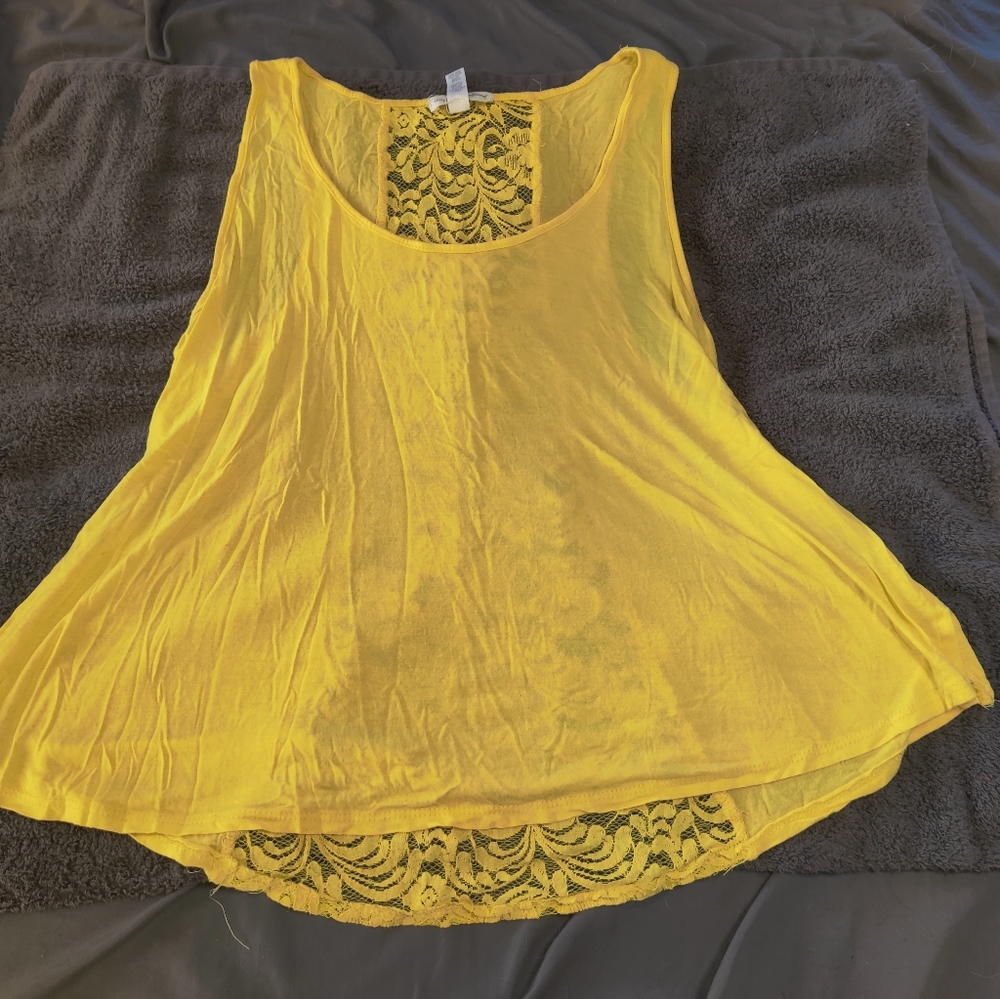 Ambiance Apparel Yellow Lace Tank Top